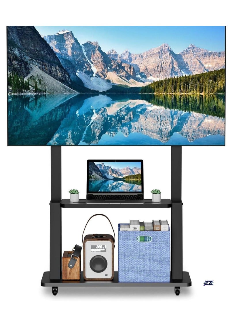 ELTRAZONE Mobile TV Stand, Rolling TV Stand, Mobile TV Cart with Wheels for 32-70 Inch TV, Portable TV Stand with Shelf, Height Adjustable, Holds up to 40KG, Ideal for Conference, Commercial & Home Use  - Image 1