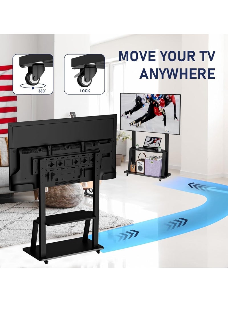 ELTRAZONE Mobile TV Stand, Rolling TV Stand, Mobile TV Cart with Wheels for 32-70 Inch TV, Portable TV Stand with Shelf, Height Adjustable, Holds up to 40KG, Ideal for Conference, Commercial & Home Use  - Image 4