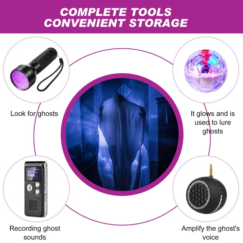 Dunzy 8 Pcs Ghost Hunting Equipment Kit, Include 1 Emf Meter 1 Spirit Ghost Hunting Research Case 1 Voice Recorders 1 Flashlight 1 Speaker 2 Motion Light up Cat Balls and 1 Fm Radio(Emf Meter 4) - Image 5