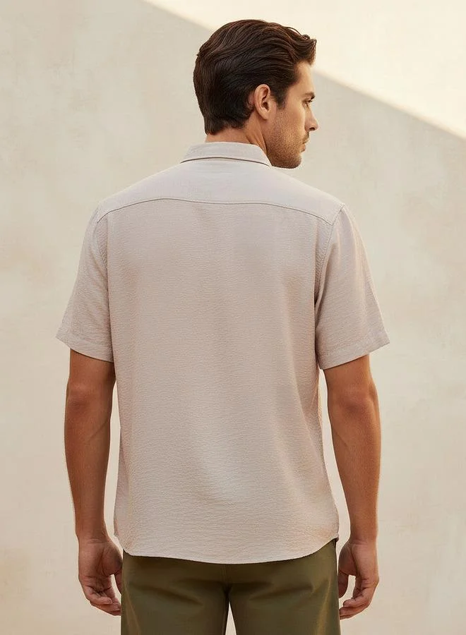 Splash FAV BEIGE Men Regular Fit Collared Crinkle Textured Short Sleeves Shirt for Men | Best Price UAE
