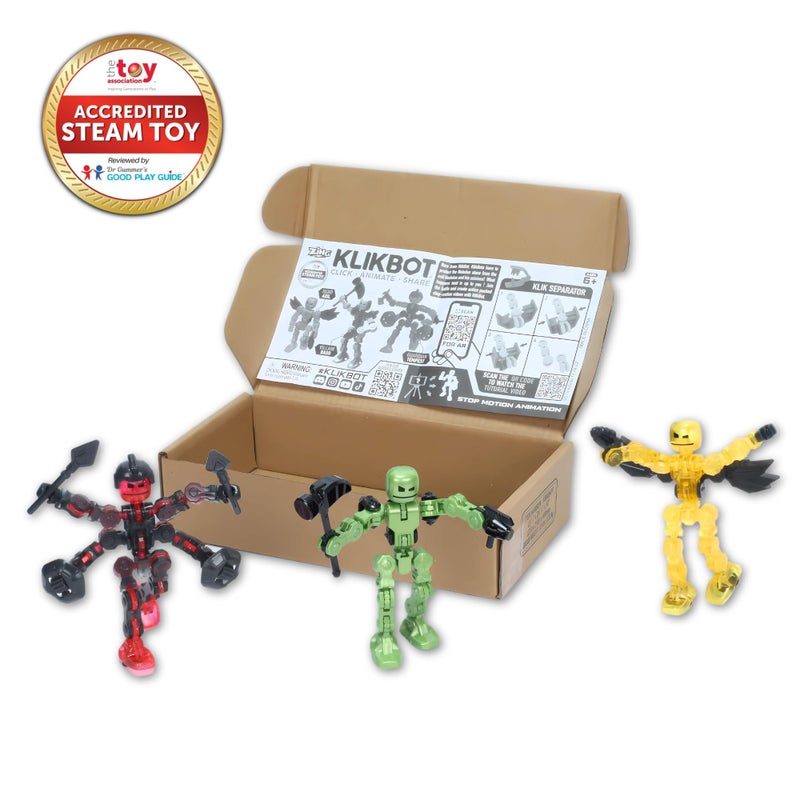 Zing Klikbot Galaxy Pack, Set of 3 Poseable Action Figures with Weapons, Includes 1 Hero (Ice), 1 Villain (Maze) and 1 Guardian (Scorpion), Stop Motion Animation Figure, Great for Kids Ages 6 and Up - Image 2