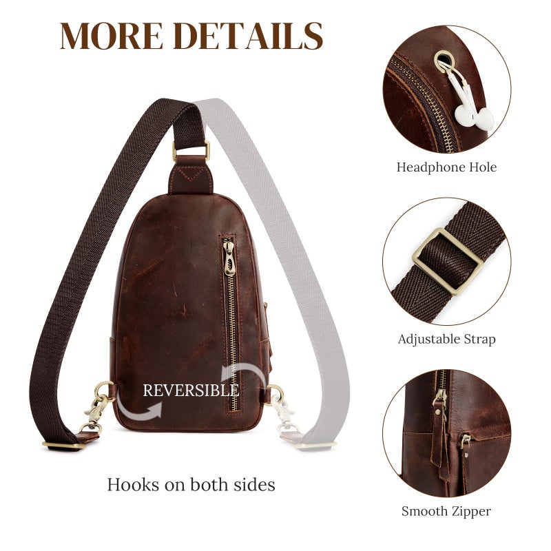 S-ZONE Leather Sling Bags for Women Men, Fanny Packs, Small Crossbody Purse Chest Bag with RFID Blocking - Image 5