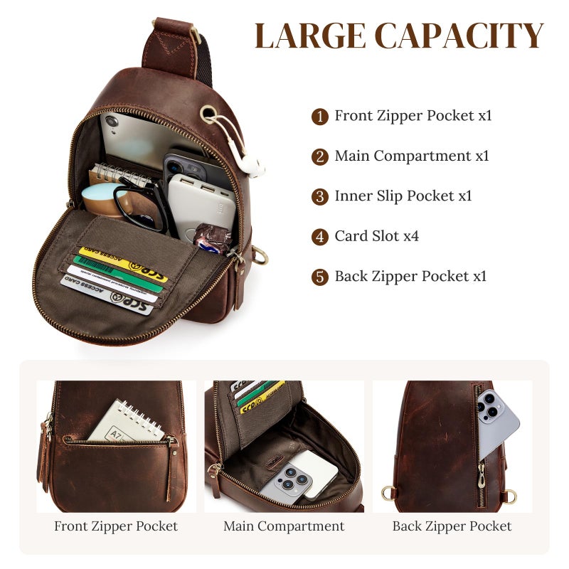S-ZONE Leather Sling Bags for Women Men, Fanny Packs, Small Crossbody Purse Chest Bag with RFID Blocking - Image 4