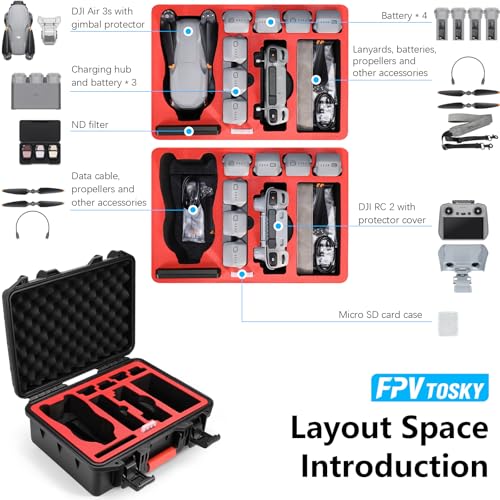 FPVtosky Air 3S/ Air 3 Accessories Bundle 5-IN-1 Accessories Kit, Include Hard Case, Neck Lanyard, Screen Protector, Sunshade Protective Cover, Propeller Holder for DJI Air 3S Accessories - Image 2