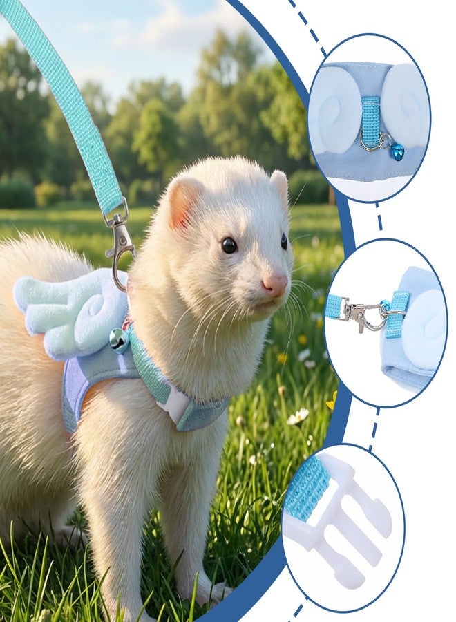 YBEATY Ferret Harness and Leash Set Small Animals Vest Harness Soft-Harness Leash Vest Set with Bell Guinea Pig Clothes for Baby Ferret Rats Hamster Teacup Chihuahua Mouse Small Pet(Blue) - Image 3