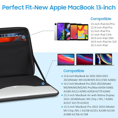 FINPAC Hard Laptop and Tablet Sleeve Case for 13.6-inch MacBook Air M4 A3241 2025 M3 A3113 2024, 14-inch MacBook Pro M5/M4/M3 2025-2021, Laptop 13", Surface Pro 12", iPad, Shockproof Briefcase, Black - Image 2