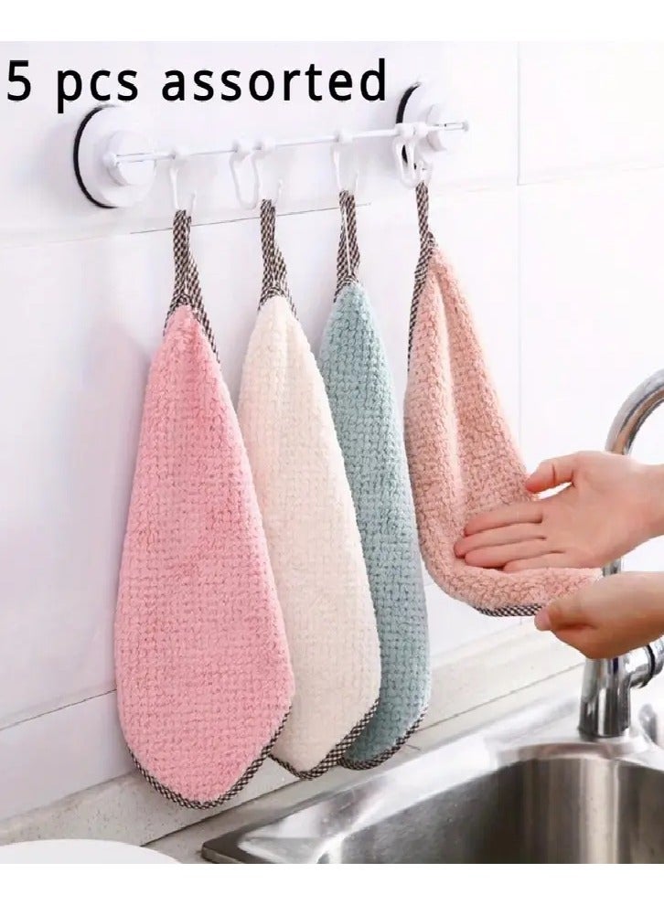 ماسية 5 قطع مناشف مطبخ مزدوجة الوجه ، قطن فليني ناعم وماص، تجف بسرعة ولا تتساقط، مع حلقة تعليق - Image 2