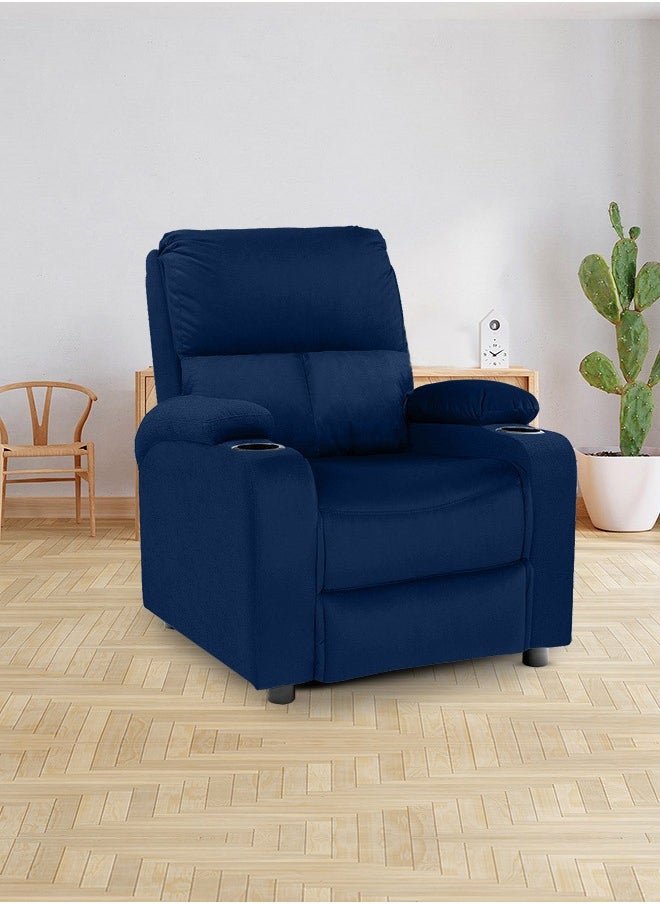 REGAL IN HOUSE Cinematic Velvet Upholstered Classic Recliner Chair With Bed Mode - Dark Blue - 90x95x80cm  - Image 1