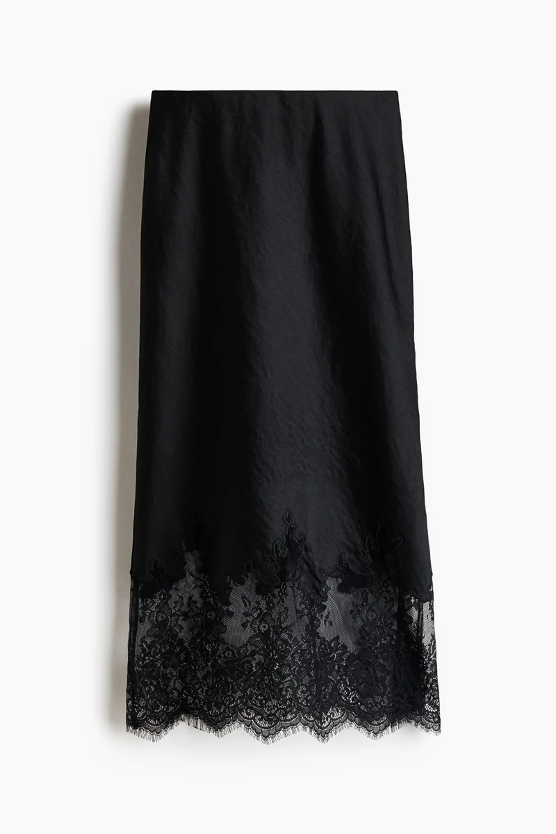H&M Lace-trimmed satin skirt