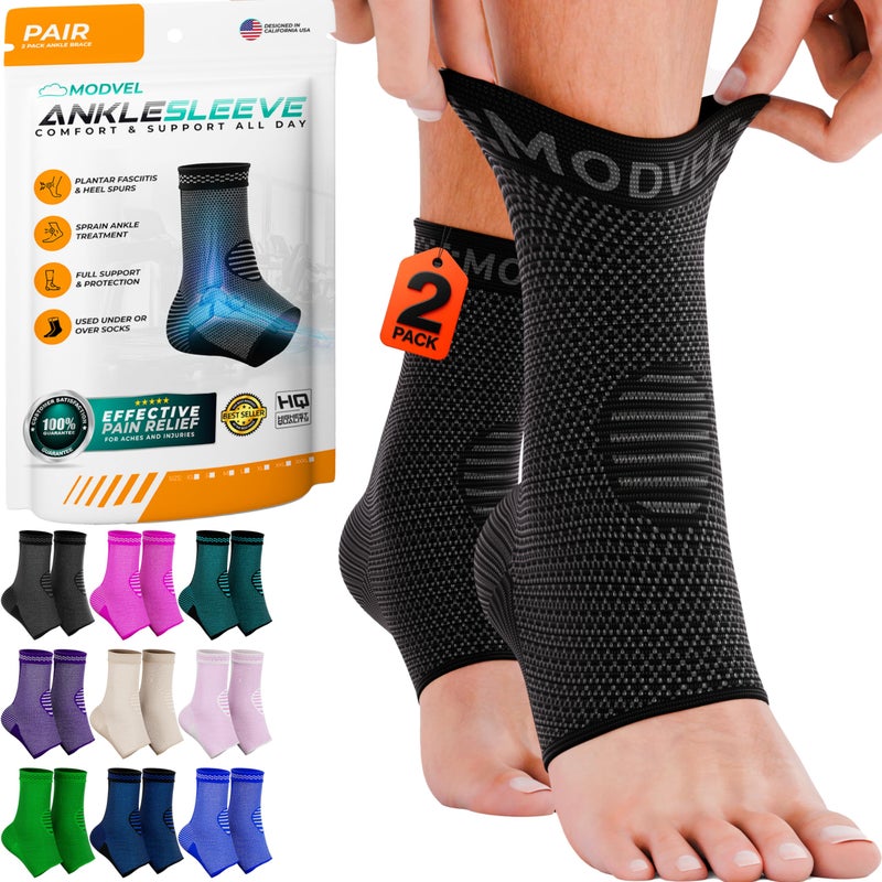 Modvel Foot & Ankle Brace Socks for Sprained Ankle Compression Sleeve - Plantar Fasciitis Relief Brace, Foot Support for pain Women & Men - Tendonitis & Arthritis Feet Sleeve, Stabilizing Ankles Wrap