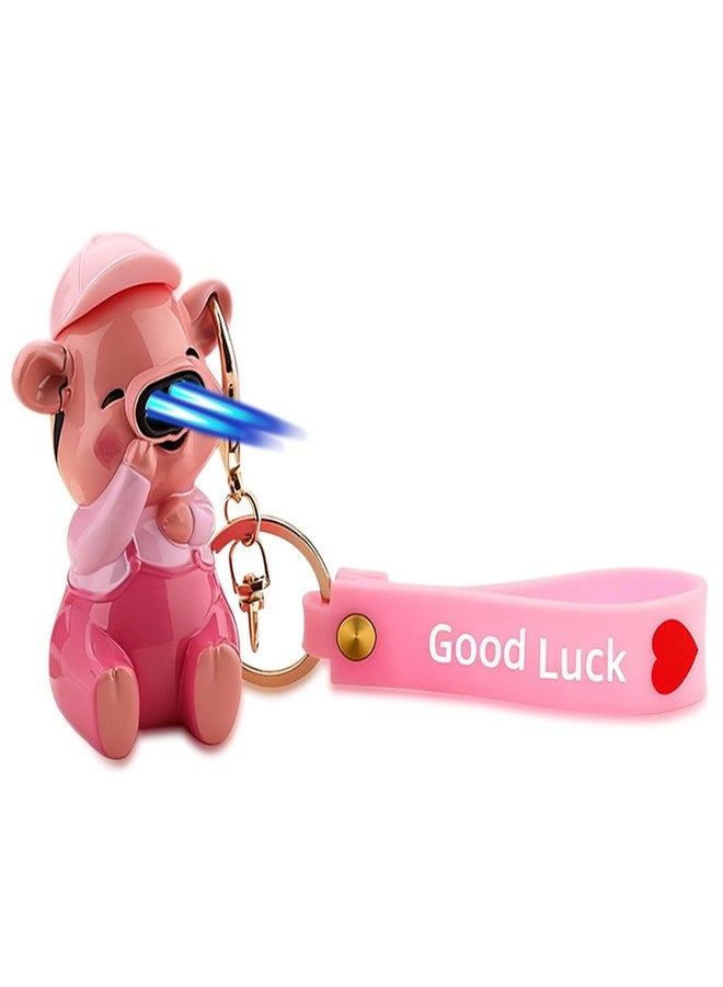 XQBBIDM Double Jet Flame Torch Lighter, Creative Cute Pig Shape Cool Lighter with Portable Lanyard,Butane Refillable and Adjustable Flame Windproof Lighters for Friends Gifts Odoor (Without Butane)-Pink - Image 1