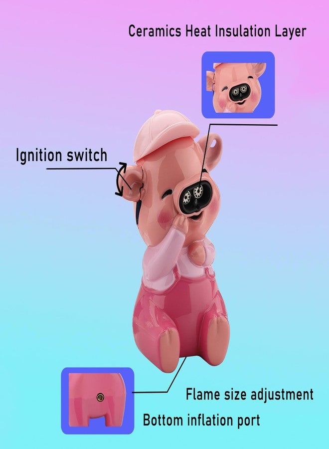 XQBBIDM Double Jet Flame Torch Lighter, Creative Cute Pig Shape Cool Lighter with Portable Lanyard,Butane Refillable and Adjustable Flame Windproof Lighters for Friends Gifts Odoor (Without Butane)-Pink - Image 2