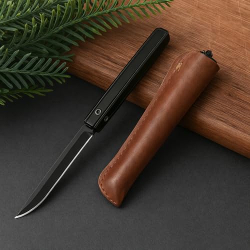 Machado Stainless Steel Knife | Ultra-Sharp with Leather Sheath - Slim Knife for Kitchen Use - Charcoal Black - Image 1