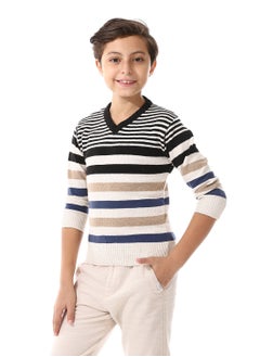 Andora V-Neck Slip On Boys Pullover_Black & Beige  - Image 2