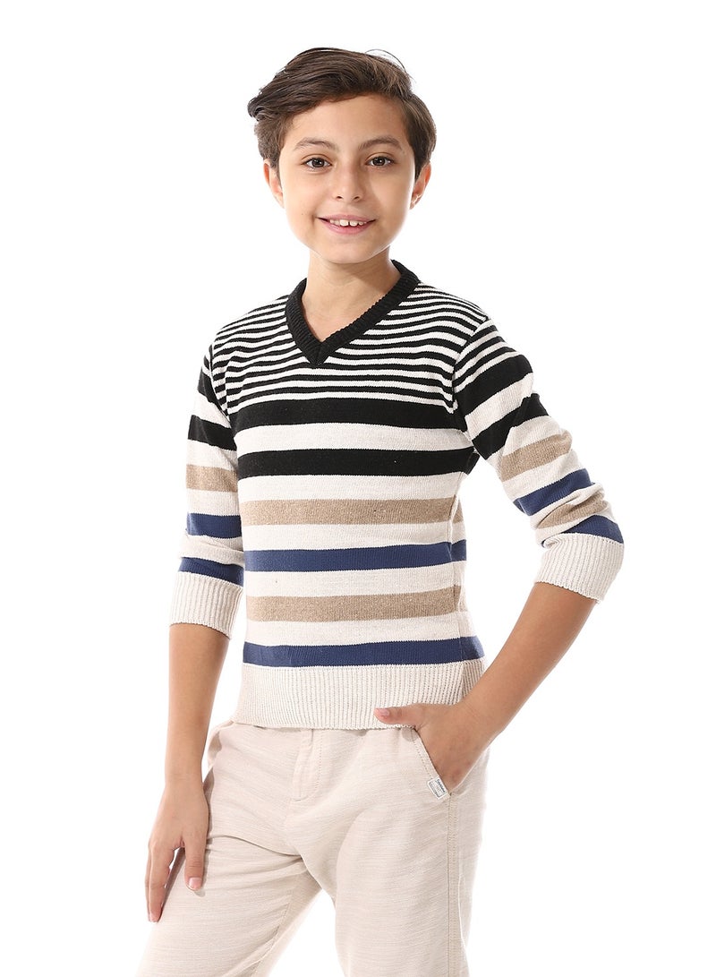 Andora V-Neck Slip On Boys Pullover_Black & Beige - Image 2