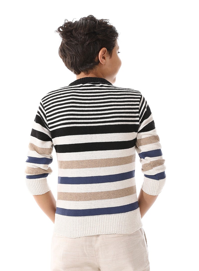 Andora V-Neck Slip On Boys Pullover_Black & Beige - Image 3