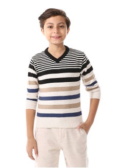 Andora V-Neck Slip On Boys Pullover_Black & Beige  - Image 1