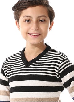 Andora V-Neck Slip On Boys Pullover_Black & Beige  - Image 4