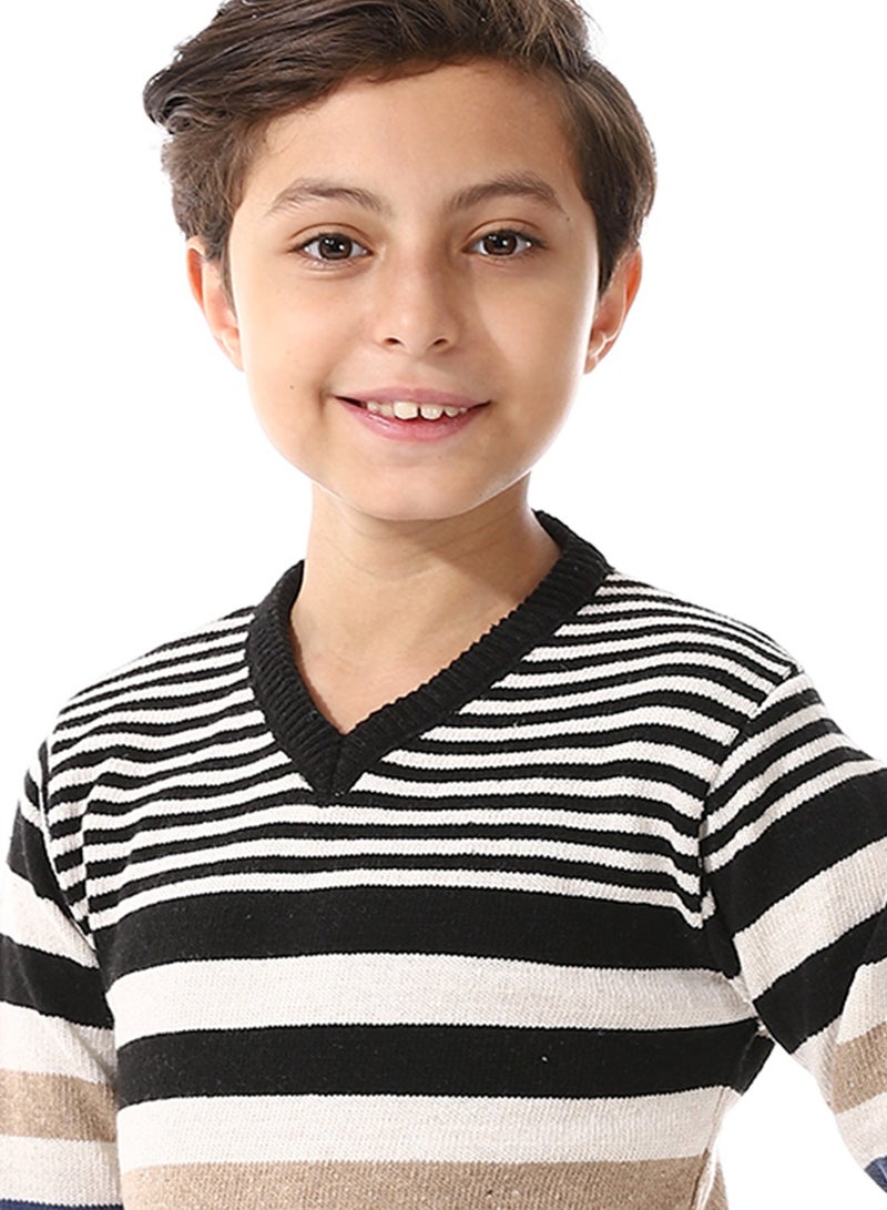 Andora V-Neck Slip On Boys Pullover_Black & Beige - Image 4