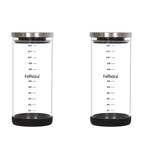 Femora Borosilicate Glass Jar With Silicon Bottom & Airtight Steel Lid| Glass Jar For Kitchen| Kitchen Storage Jars|1 Year Warranty|Jars for Gifting, Snacks, Spice, Cookies, Dry Food|1300 ML|Set Of 2 - Image 1