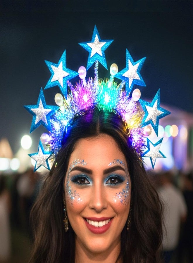 Urieo Light Up Star Headband Led Pearl Halo Headpiece Glow Rave Hair Accessories for Women - Image 1