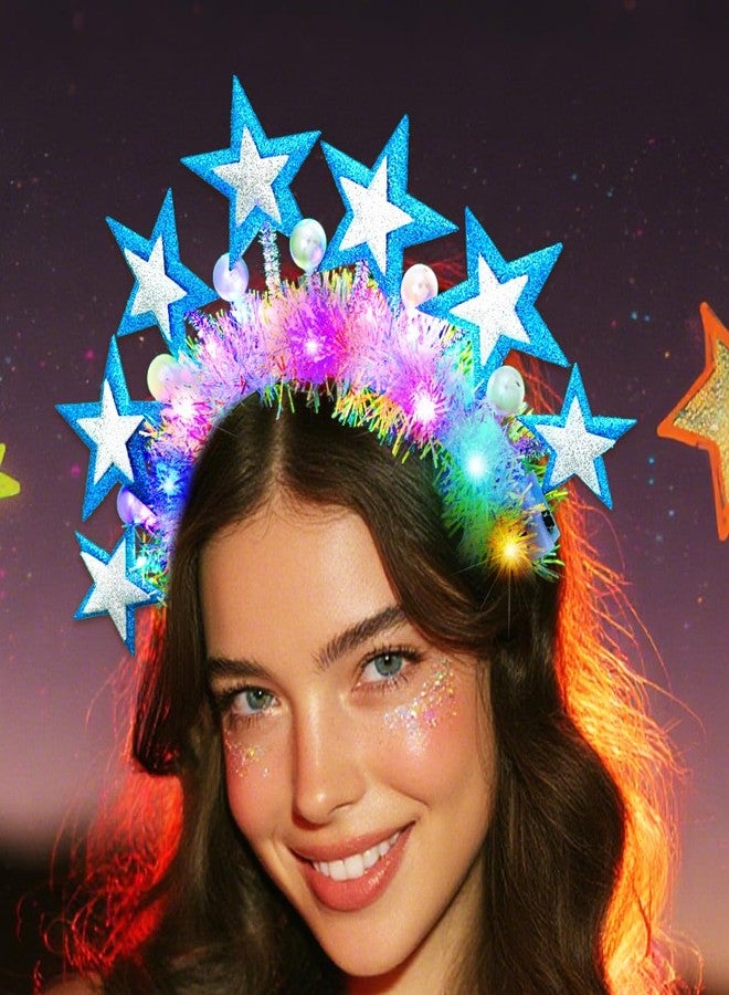 Urieo Light Up Star Headband Led Pearl Halo Headpiece Glow Rave Hair Accessories for Women - Image 2