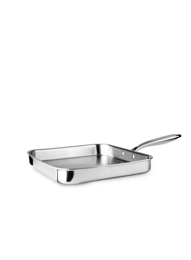 ibili شواية مربعة طبيعية ثلاثية 28 سم، مقلاة شواية من الألمنيوم والفولاذ المقاوم للصدأ، طبقة ثلاثية غير لاصقة للطهي الصحي، كفاءة في استهلاك الطاقة، توزيع حراري متساوي، آمنة للاستخدام في الفرن، مقبض مقاوم للحرارة - Image 1