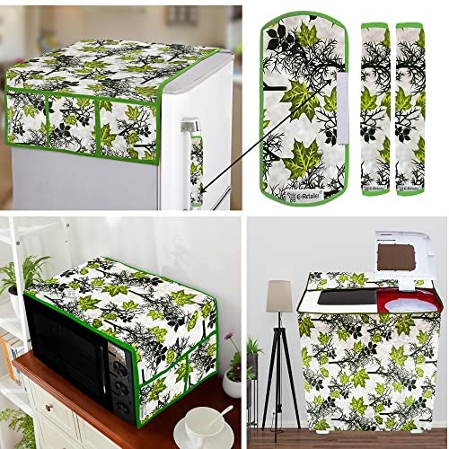 E-Retailer® Exclusive 3-Layered Polyester Combo Set of Appliances Cover (1 Pc. Fridge Top Cover, 3 Pc. Handle Cover, 1 Pc. of Microwave Oven Top Cover and 1 Pc. Semi Automatic Washing Machine Cover) (Color-Green, Design-Floral, Set Contains-6 Pcs.) - Image 1