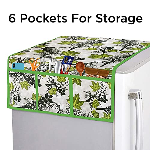 E-Retailer® Exclusive 3-Layered Polyester Combo Set of Appliances Cover (1 Pc. Fridge Top Cover, 3 Pc. Handle Cover, 1 Pc. of Microwave Oven Top Cover and 1 Pc. Semi Automatic Washing Machine Cover) (Color-Green, Design-Floral, Set Contains-6 Pcs.) - Image 2