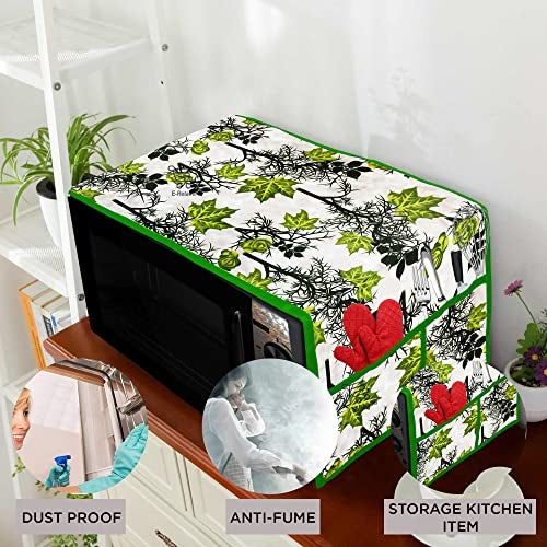 E-Retailer® Exclusive 3-Layered Polyester Combo Set of Appliances Cover (1 Pc. Fridge Top Cover, 3 Pc. Handle Cover, 1 Pc. of Microwave Oven Top Cover and 1 Pc. Semi Automatic Washing Machine Cover) (Color-Green, Design-Floral, Set Contains-6 Pcs.) - Image 5