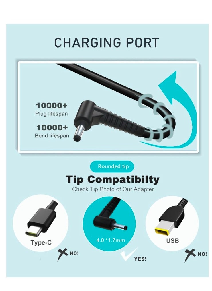 henz - Laptop Charger Compatible with Lenovo Ideapad 100 110 110S 120 120S 310 320 320S 330 330S 510 520 530S S130 S340 S540 Yoga 310 510 520 530 Flex 4/5/6, AC Adapter with Power Cord (4.0 x 1.7 mm), black - Image 1