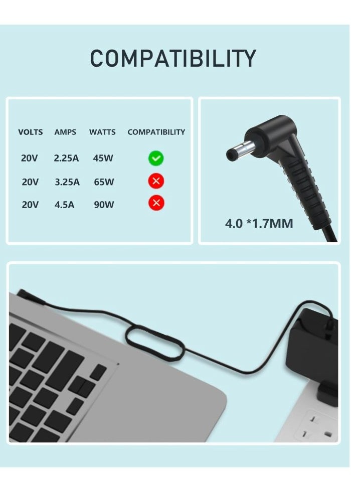 henz - Laptop Charger Compatible with Lenovo Ideapad 100 110 110S 120 120S 310 320 320S 330 330S 510 520 530S S130 S340 S540 Yoga 310 510 520 530 Flex 4/5/6, AC Adapter with Power Cord (4.0 x 1.7 mm), black - Image 1