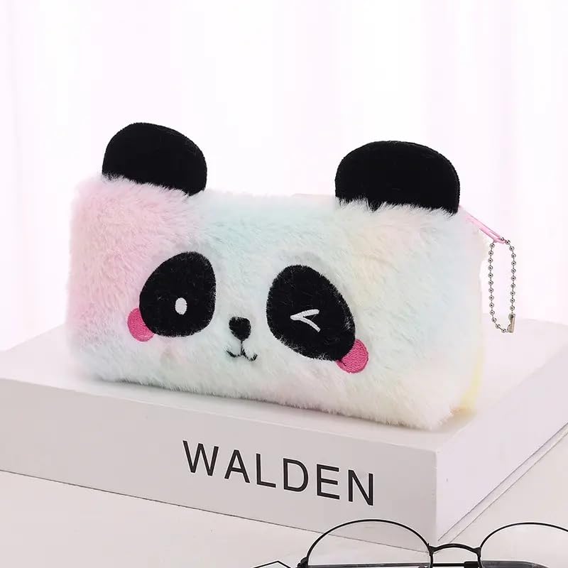 RVA Rainbow Fur Pencil Box with Zipper for Girls Multi-Purpose Pouch Case for School Kids, for Girls, Travel Fur Pouches for School/Office (Size 10x20 CM) (Multi) - Image 2