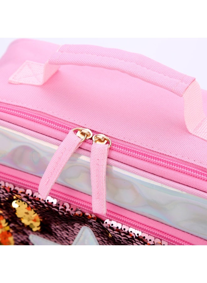 SYOSI Handheld Lunch Box, Reusable Insulated Flip Sequins Lunch Tote Bag Handheld Box Roomy Carry Bag Lunchbox Gifts for Women,Kids Lunch Box Glittering Shining Travel Meal Tote Kit (Pink Star) - Image 3