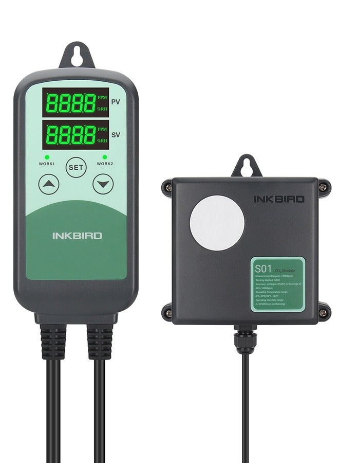 INKBIRD CO2 Controller ICC-500T Digital Programmable Plug-n-Play CO2 Meter Carbon Dioxide Controller for Grow Room and CO2 Generator Regulator Agricultural Greenhouses Exhaust Fan S01 Sensor - Image 1