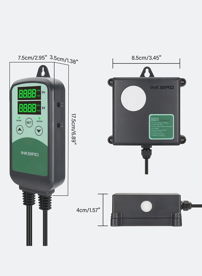 INKBIRD CO2 Controller ICC-500T Digital Programmable Plug-n-Play CO2 Meter Carbon Dioxide Controller for Grow Room and CO2 Generator Regulator Agricultural Greenhouses Exhaust Fan S01 Sensor - Image 4