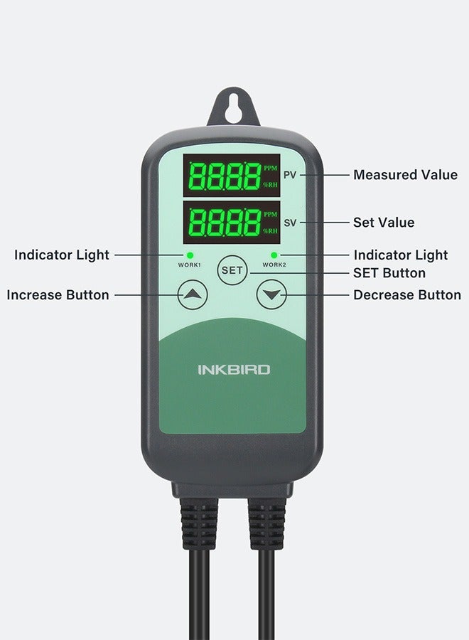 INKBIRD CO2 Controller ICC-500T Digital Programmable Plug-n-Play CO2 Meter Carbon Dioxide Controller for Grow Room and CO2 Generator Regulator Agricultural Greenhouses Exhaust Fan S01 Sensor - Image 5