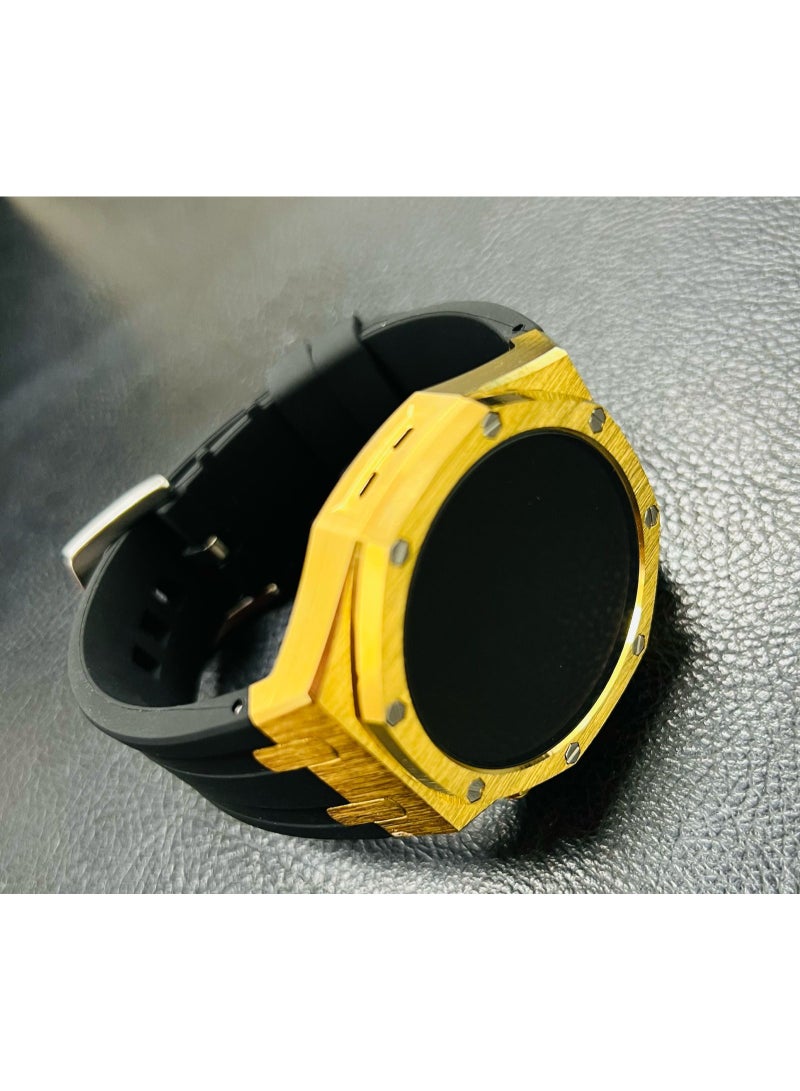 Raxoom Soft Silicone Strap Metal Case For G-Shock multi function smart watch with golden and black color  - Image 3