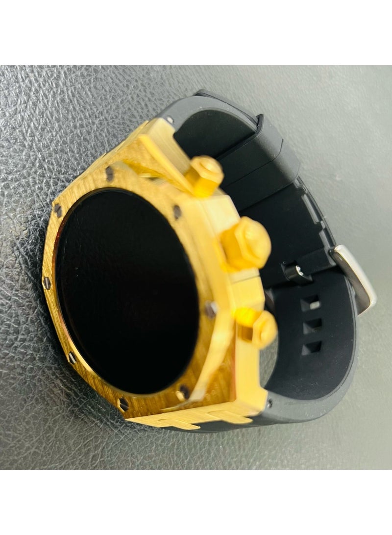 Raxoom Soft Silicone Strap Metal Case For G-Shock multi function smart watch with golden and black color  - Image 2