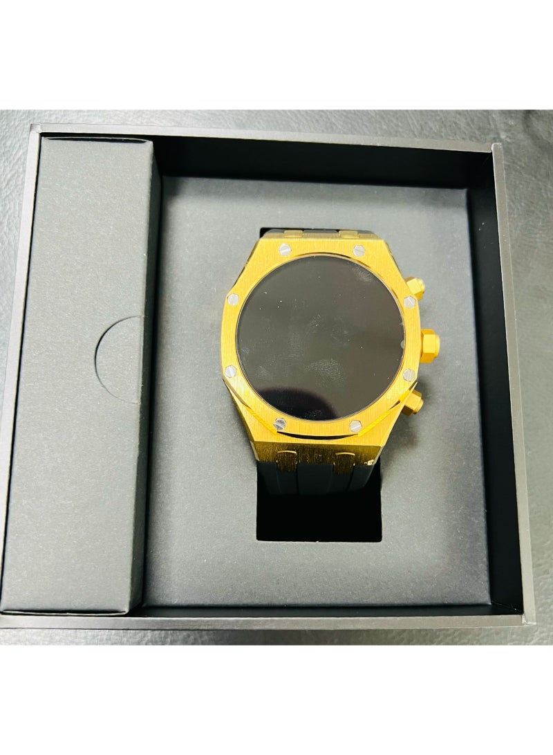 Raxoom Soft Silicone Strap Metal Case For G-Shock multi function smart watch with golden and black color  - Image 4