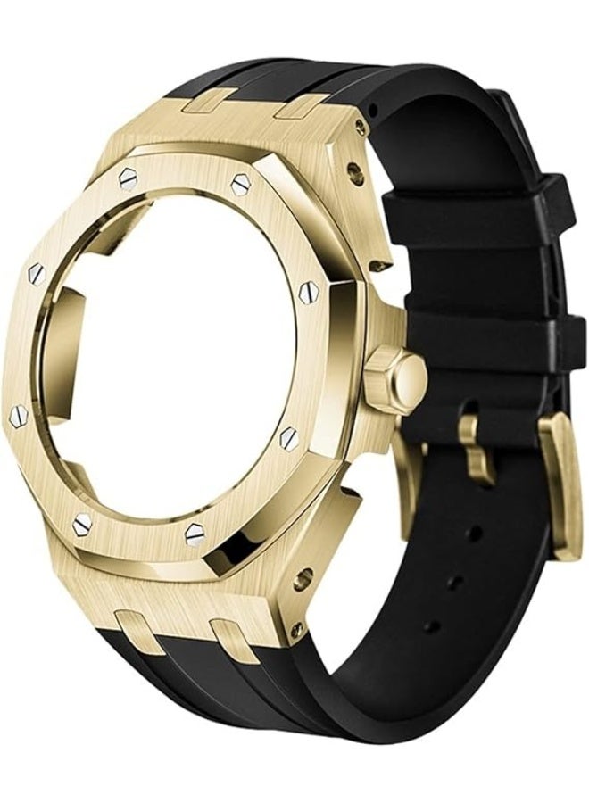 Raxoom Soft Silicone Strap Metal Case For G-Shock multi function smart watch with golden and black color  - Image 5