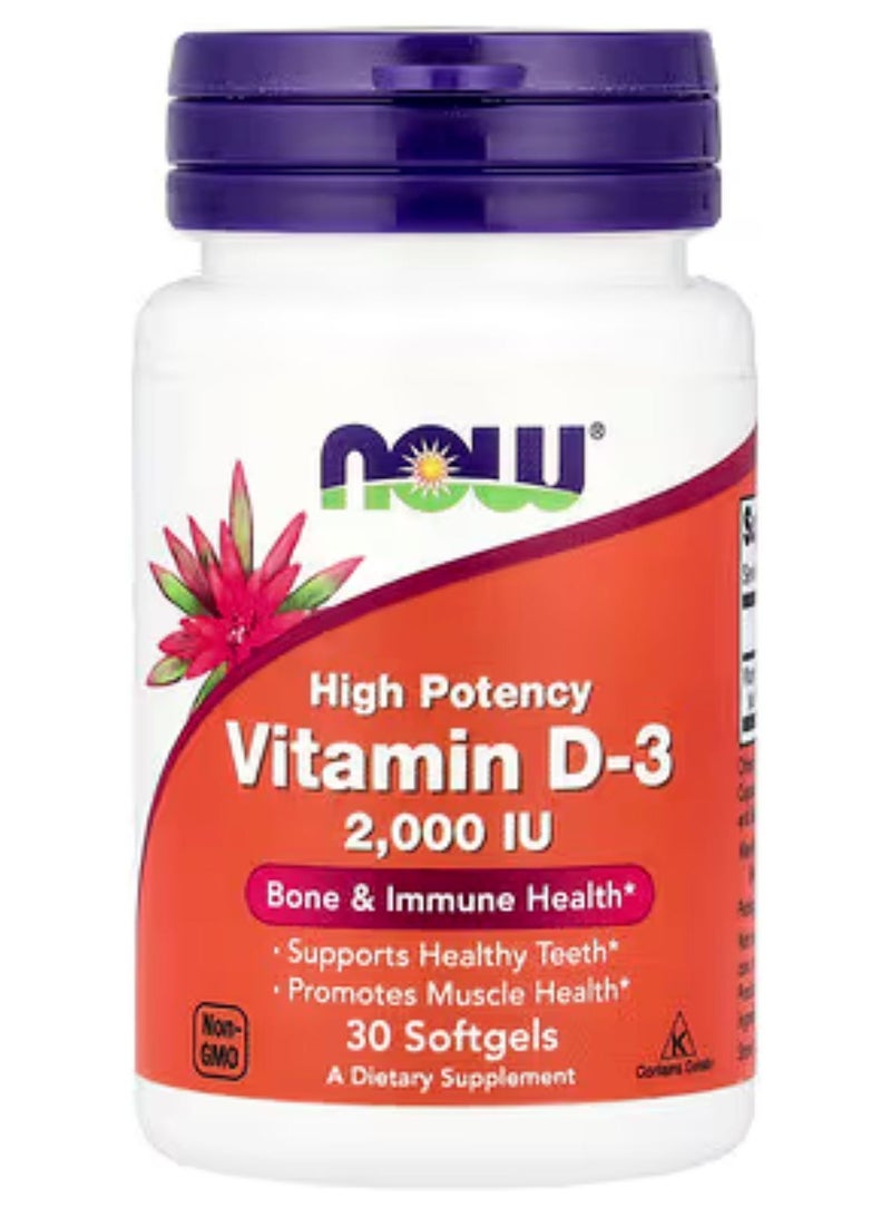 NOW Foods, Vitamin D-3, 2,000 IU, 30 Softgels - Image 1