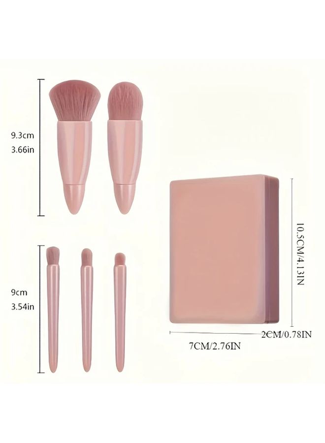 5pcs Mini Makeup Brush Set Bean Paste Color Mirror Travel Kit Heart Shaped Bristles Portable Foundation Blush Eyeshadow Contouring - Image 4