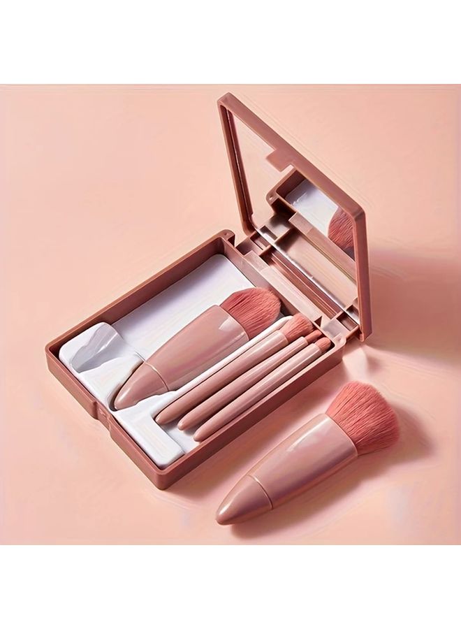 5pcs Mini Makeup Brush Set Bean Paste Color Mirror Travel Kit Heart Shaped Bristles Portable Foundation Blush Eyeshadow Contouring - Image 1