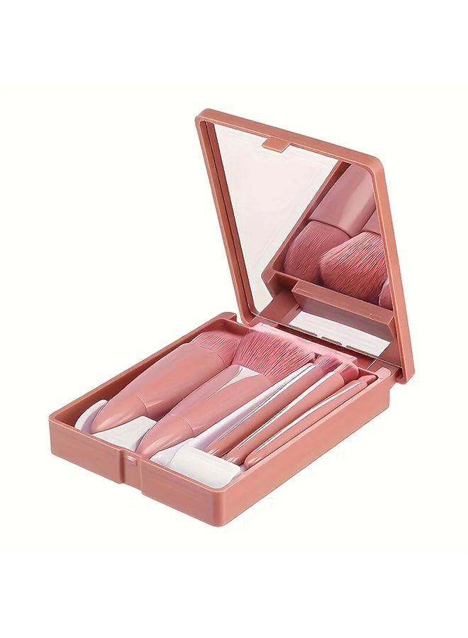 5pcs Mini Makeup Brush Set Bean Paste Color Mirror Travel Kit Heart Shaped Bristles Portable Foundation Blush Eyeshadow Contouring - Image 3