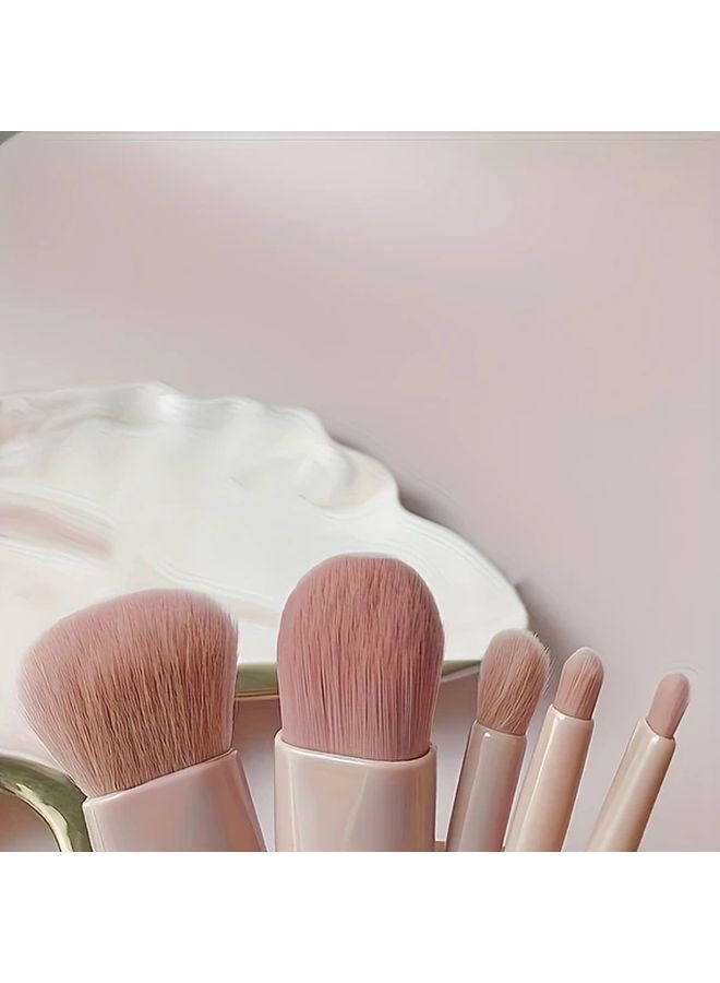 5pcs Mini Makeup Brush Set Bean Paste Color Mirror Travel Kit Heart Shaped Bristles Portable Foundation Blush Eyeshadow Contouring - Image 5
