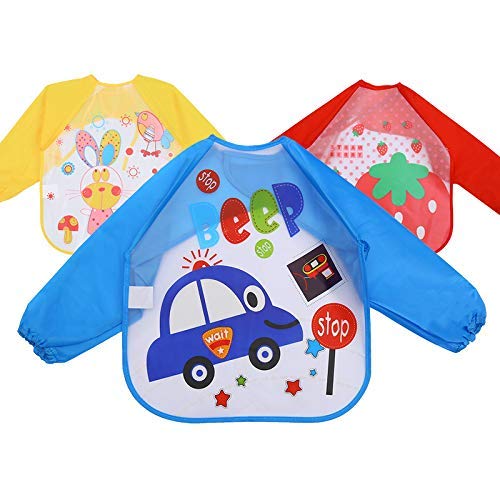 FOK Full Sleeves Washable Waterproof Bib for Babies and Kids - Blue, Set of 1 - Image 3