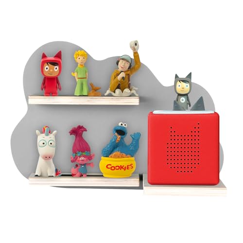 QILUCKY Wall Shelf for Toniebox and Tonie,Charging Station and 14 Tonie Figures Characters,Magnetic Wooden Shelf Compatible with Toniebox Audio Player & Character Easy Install (Gray) - Image 1