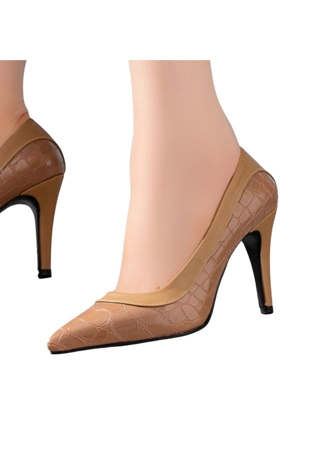 Crocodile Leather Heels – 9 cm -caffe - Image 1