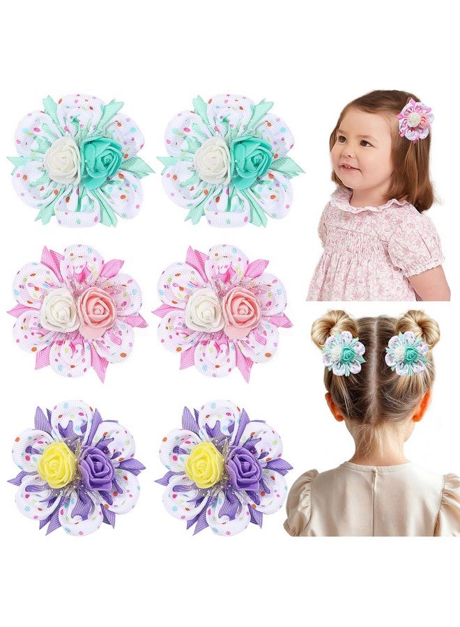 TOKUFAGU 6PCS Hair Bows for Girls, Flower Hair Clips Hair Accessories for Girls Toddler Bow with Alligator Clips for Kids Child Teens (Ice cream color) - Image 1